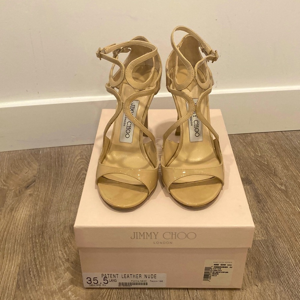 [Jimmy Choo] Patent Nude Lang Sandals SZ 5.5